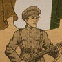 Irish Army soldier guards a tricolour