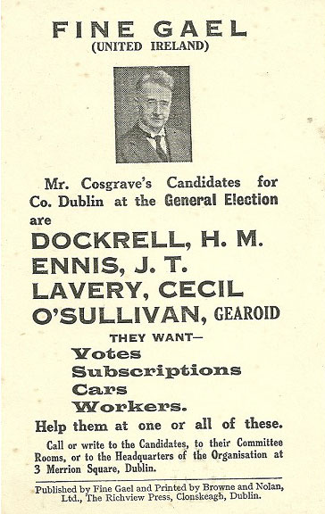 Fine Gael Poster with O'Sullivan running
