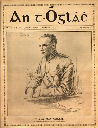 Portrait of Gearóid O’Sullivan o front cover of the Irish Army publication An t-Óglác in 1923